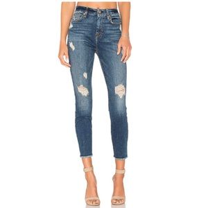 7 For All Mankind Blue Distressed Ankle Jeans